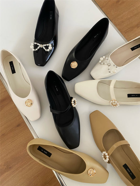 Chaussures femme à bout carré plat, style doux et polyvalent, noir, chaussures de travail