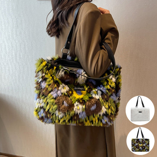 Sacs d’Hiver en Peluche pour Femmes – Sac à Épaule avec Motif Fleurs