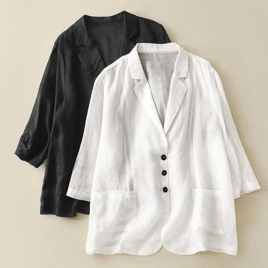 Cotton And Linen Loose Slimming Middle Sleeve Suit Jacket