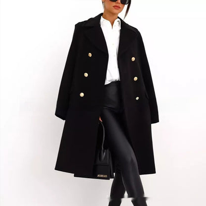 Manteau en laine simple à double boutonnage pour femme