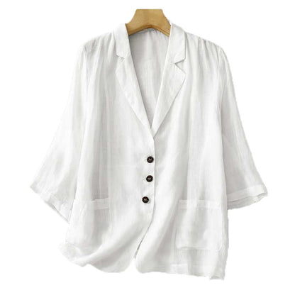 Cotton And Linen Loose Slimming Middle Sleeve Suit Jacket