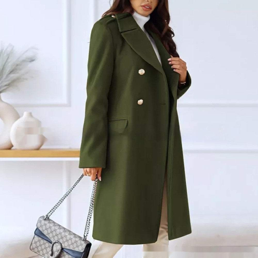 Manteau en laine simple à double boutonnage pour femme