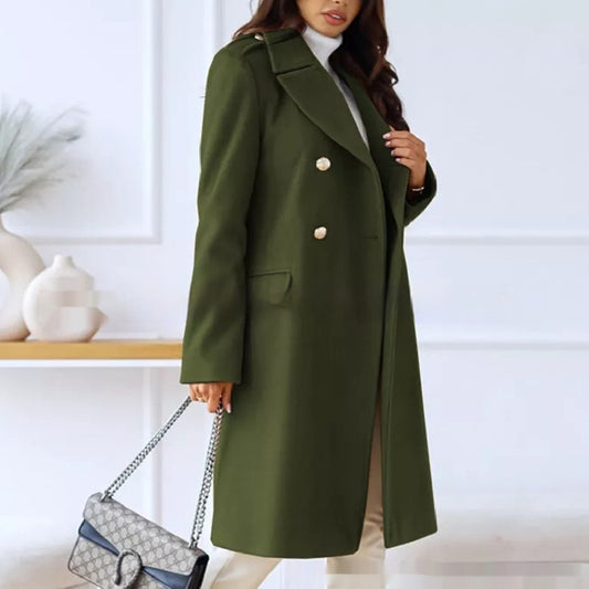 Manteau en laine simple à double boutonnage pour femme