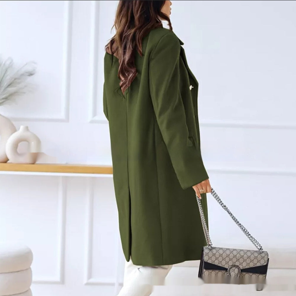 Manteau en laine simple à double boutonnage pour femme