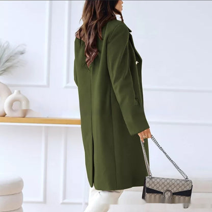Manteau en laine simple à double boutonnage pour femme