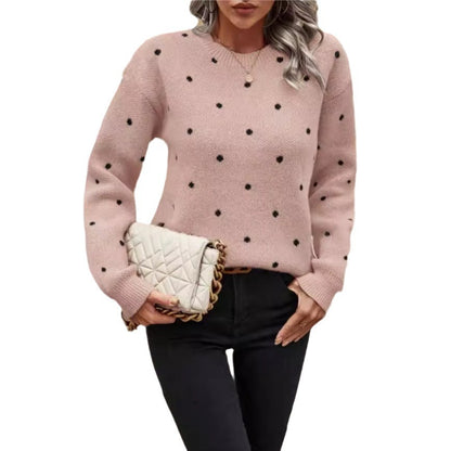Pull-Over à Manches Longues en Jacquard à Pois – Col Rond Tendance