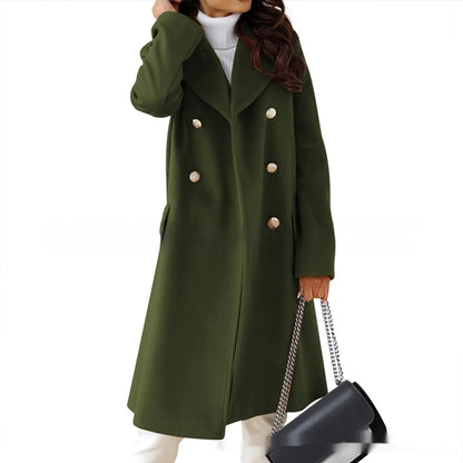 Manteau en laine simple à double boutonnage pour femme